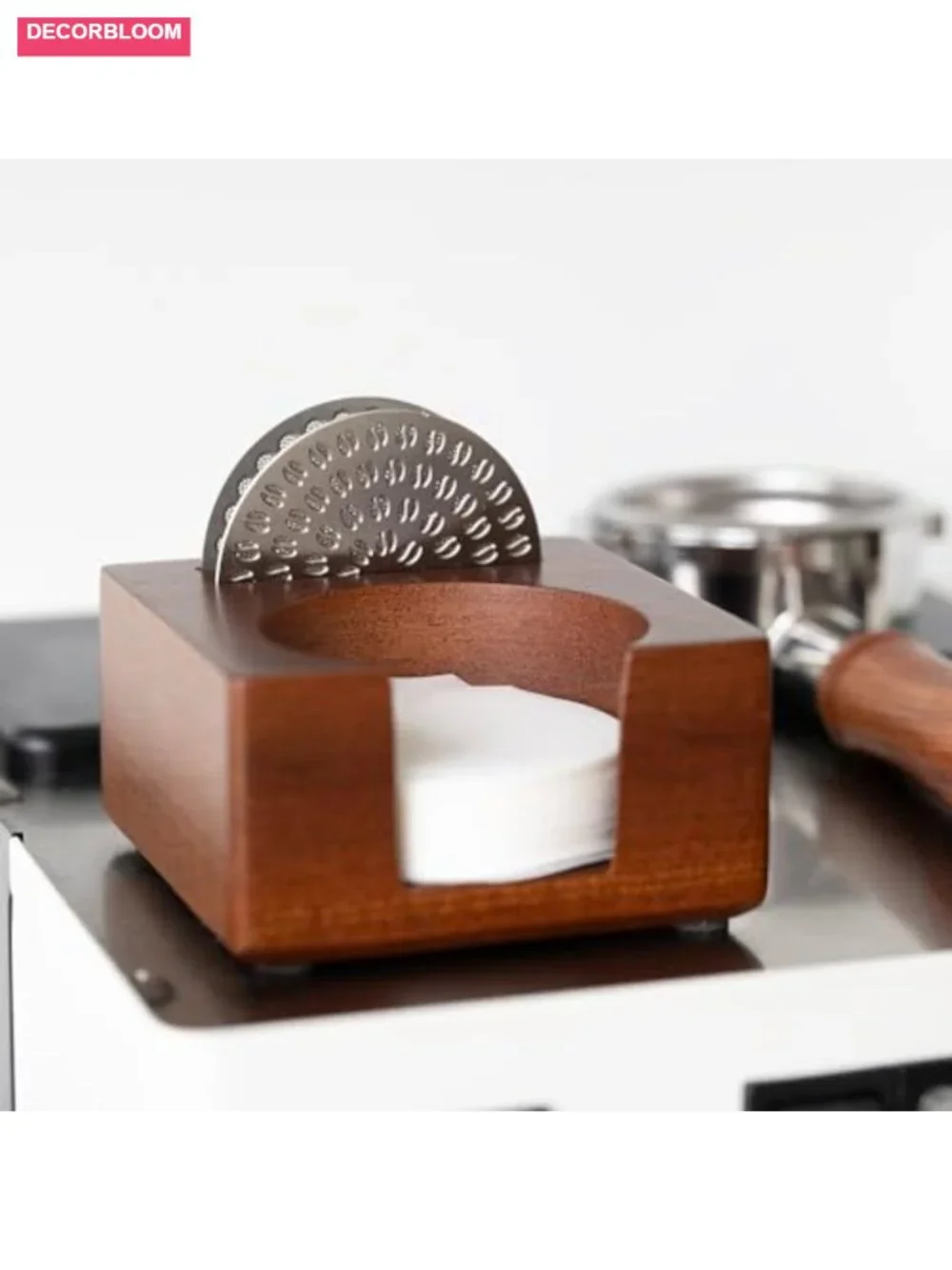 Espresso Filter & Puck Screen Holder, Solid Sapele Wood Coffee Organizer for